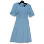 Womens Blue Short Sleeve Round Neck Belted Fit And Flare Dress Size 8 image number 1