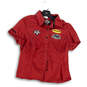 Girls Red Short Sleeve Collared Motorcycle Button-Up Shirt Size Large image number 1