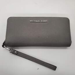 Michael Kors Gray Saffiano Leather Large Zip Around Wallet