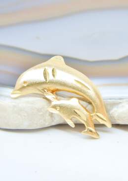 14K Yellow Gold 'Mother & Baby' Dolphin Pendant 0.9g
