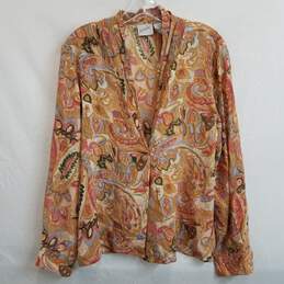 Vintage 100% silk paisley long sleeve button up blouse women's 10