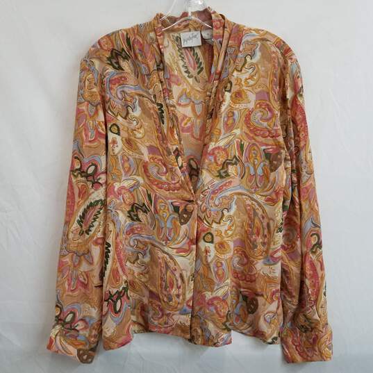 Vintage 100% silk paisley long sleeve button up blouse women's 10 image number 1