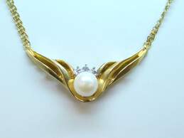 10K Yellow Gold Pearl Diamond Accent Station Pendant Necklace 4.2g alternative image