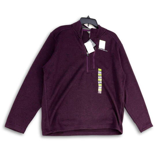 NWT Mens Purple 1/4 Zip Mock Neck Long Sleeve Pullover Sweater Size XL image number 1