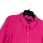 Womens Pink Collared Pocket Long Sleeve Button-Up Shirt Size Large image number 3