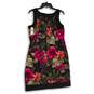 NWT Womens Black Floral Round Neck Sleeveless Back Zip Sheath Dress Size 14 image number 2