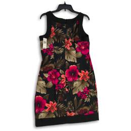 NWT Womens Black Floral Round Neck Sleeveless Back Zip Sheath Dress Size 14 alternative image