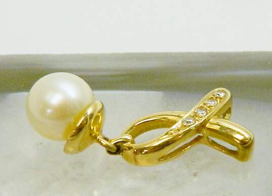 14K Yellow Gold Pearl & Diamond Accent Ribbon Charm 1.8g image number 1