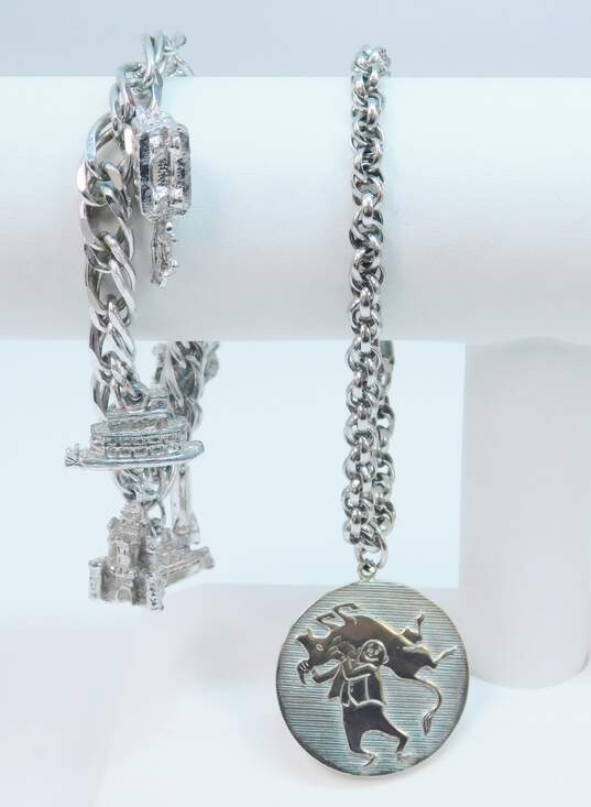 Vintage Alice Throwing The Bull & Travel Silver Tone Charm Bracelets 77.1g image number 1