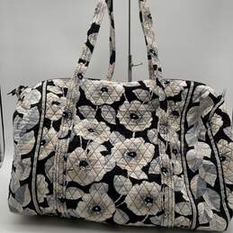 Vera Bradley Womens Black Floral Quilted Zipper Double Handle Duffel Bag alternative image