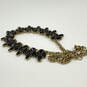 Designer J. Crew Gold-Tone Chain Black Crystal Stone Statement Necklace image number 3