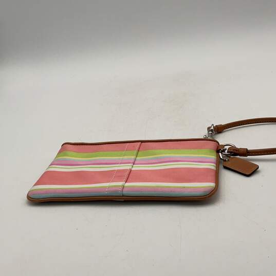 Coach Womens Multicolor Striped Charm Outer Pocket Zipper Wristlet Wallet image number 4