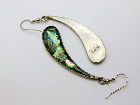 Artisan Mexico Silvertone Abalone Shell Chips In Resin Teardrops Pendant Paneled Necklace & Matching Drop Earrings Set 71g image number 3