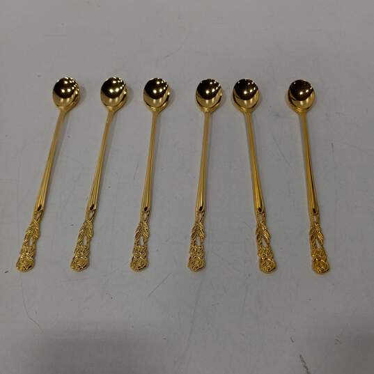 Set of 6 Long Goldtone Tea Spoons image number 5