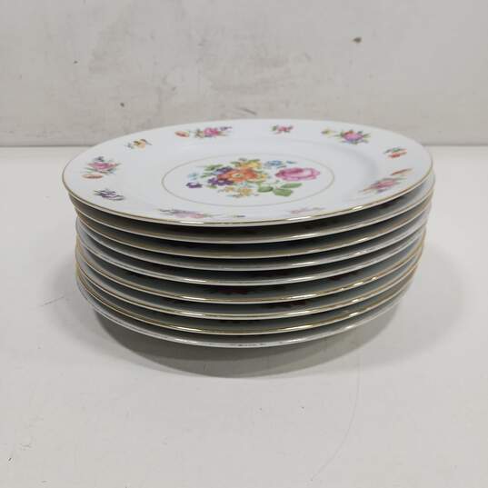 Set of 9 Noritake 3033 Dresala Floral Gold Tone Trim Dinner Plates image number 5