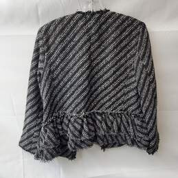 Ann Taylor Black & White Tweed Knit Fringe Ruffle Peplum Striped Jacket Size 4 alternative image