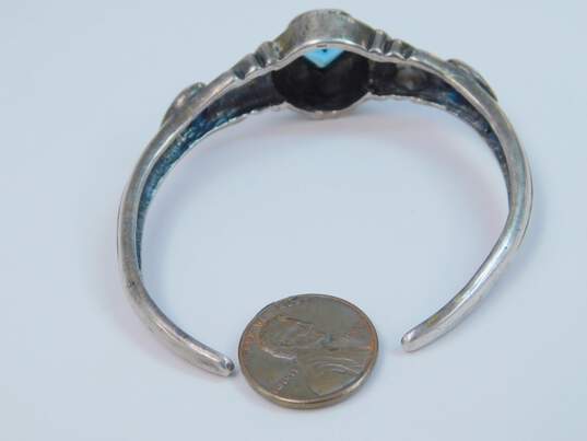 Romantic 925 Sterling Silver Blue Rhinestone Cuff Bracelet 26.8g image number 6