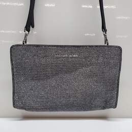 MICHAEL KORS Black Metallic Silver Fabric Crossbody Clutch Bag alternative image