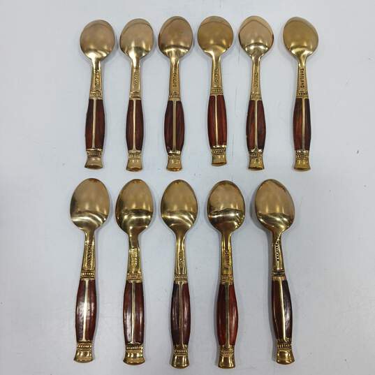 11 Thai Brass and Teak Wood Spoons w/Wrap image number 3
