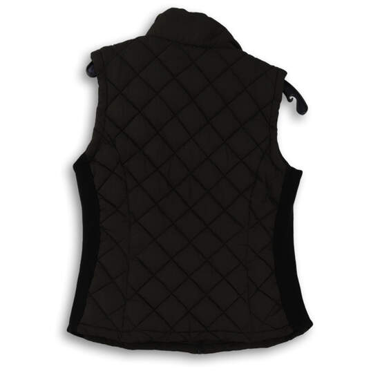 Womens Black Sleeveless Zipped Pockets Collared Quilted Vest Size Small image number 2