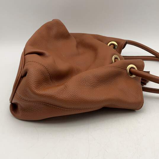 Michael Kors Womens Brown Gold Leather Tassel Drawstring Top Handle Handbag image number 4