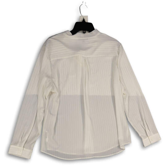 Womens White Striped Tie Neck Long Sleeve Pullover Blouse Top Size XL image number 4