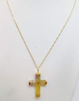 Fancy 18k Yellow Gold Unique Dyed Quartz Cross Pendant Necklace 8.3g