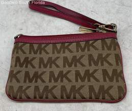 Michael Kors Womens Pink Brown Signature Jet Set Leather Trim Wristlet Wallet