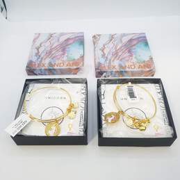 Alex & Ani NIB W/Box Gold Tone Enamel Unicorn Charm Bangle Bracelet Bundle 2 Pcs 58.8g