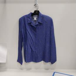 Womens Blue Floral Long Sleeve Notch Collar Button Up Shirt Size 10