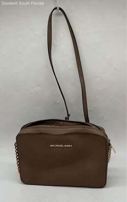 Michael Kors Womens Brown Leather Crossbody Purse With Zip-Around Wallet
