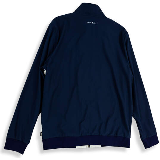 Mens Blue Gray Mock Neck Long Sleeve Full-Zip Windbreaker Jacket Size XL image number 2