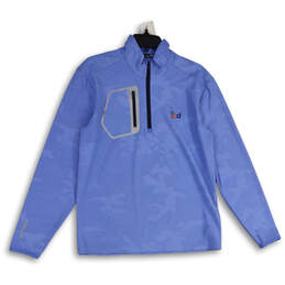 Mens Blue Camouflage Mock Neck Long Sleeve Pullover Jacket Size M