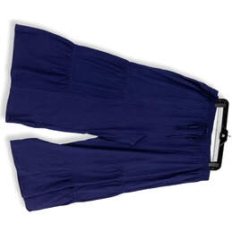 Womens Blue Elastic Waist Pleated Drawstring Wide-Leg Cropped Pants Size 2X