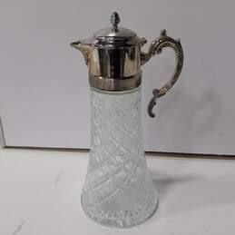 Vintage Cut Glass Decanter Pitcher With Silver Top Center Ice Chamber