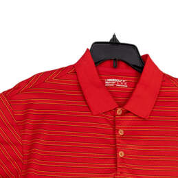 Mens Red Striped Spread Collar Short Sleeve Polo Shirt Size X-Large