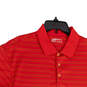 Mens Red Striped Spread Collar Short Sleeve Polo Shirt Size X-Large image number 1