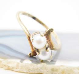 Vintage 10K Yellow Gold Pearl Toi Et Moi Bypass Ring 2.0g alternative image