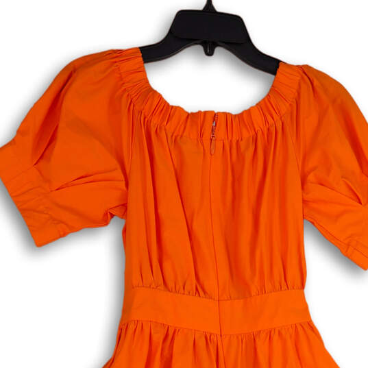 NWT Womens Orange Pleated Short Sleeve Tie Waist A-Line Dress Size M image number 4