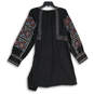 Womens Multicolor Embroidered V-Neck Long Sleeve Pleated A-Line Dress Sz M image number 2
