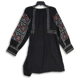 Womens Multicolor Embroidered V-Neck Long Sleeve Pleated A-Line Dress Sz M alternative image