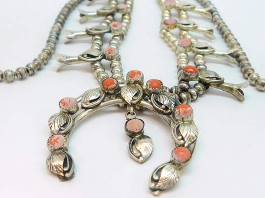 Vintage Artisan LH Stamped 900 Silver Coral Squash Blossom Necklace 54.3g image number 3
