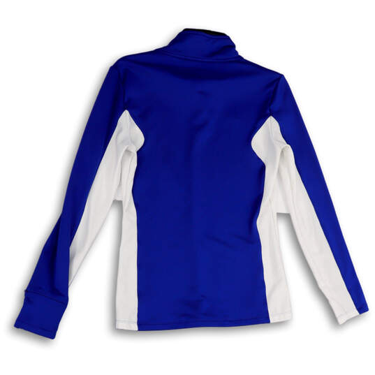 Womens Blue White Mock Neck Long Sleeve Activewear Track Jacket Size Small image number 2