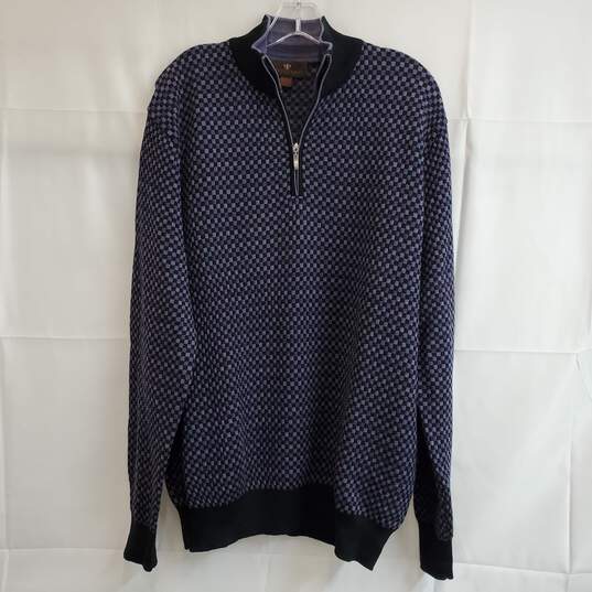 Toscano Mock Neck Quarter Zip Diagonal Sweater Sz L image number 1