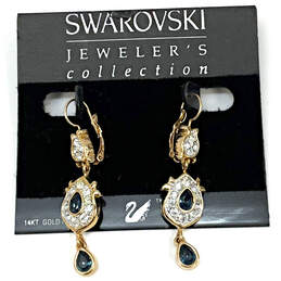 Designer Swarovski Gold-Tone Rhinestone Dangle Earrings With Dust Bag