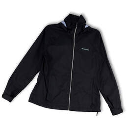 Womens Black Long Sleeve Pocket Full-Zip Hooded Windbreaker Jacket Size L