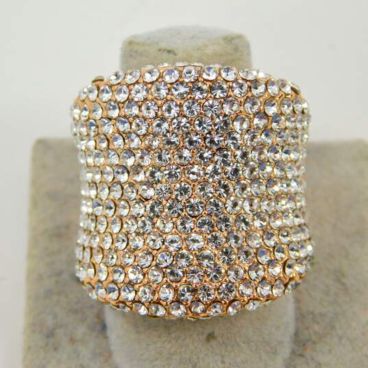 Joan Boyce Sterling Silver Rose Vermeil Clear Crystal Pave Wide Band Ring 17.5g image number 2