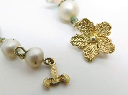 Vintage Vendome Faux Pearl & Aurora Borealis Beaded Gold Tone Necklace 55.4g image number 2
