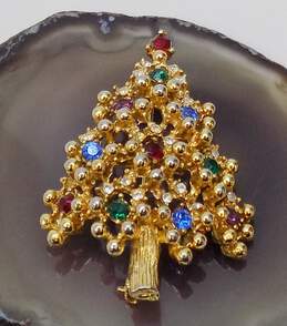 Vintage Eisenberg Colorful Rhinestone Gold Tone Christmas Tree Brooch 13.5g