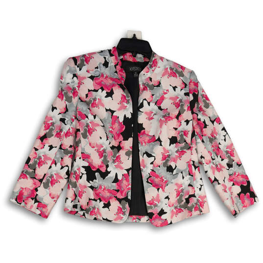 Womens Pink Black Floral Long Sleeve Open Front Jacket Size 6 image number 3